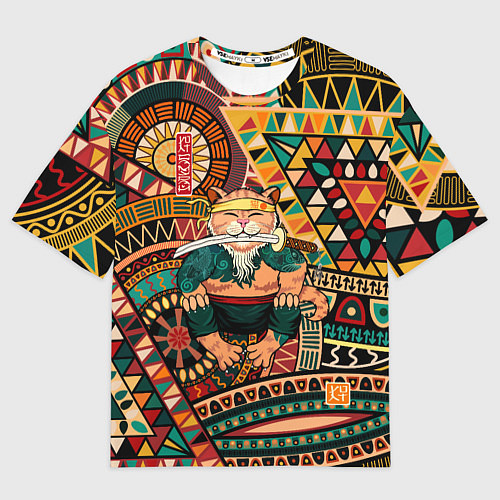 Женская футболка оверсайз Кот самурай - Айко / 3D-принт – фото 1