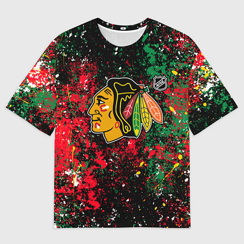 Женская футболка оверсайз Chicago Blackhawks NHL black / 3D-принт – фото 1