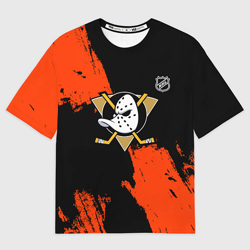Женская футболка оверсайз Анахайм Дакс - оранжевая краска / 3D-принт – фото 1