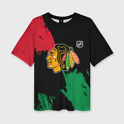 Футболка оверсайз женская Чикаго Блэкхокс - брызги красок, цвет: 3D-принт