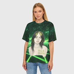 Футболка оверсайз женская Билли Айлиш нарисована с зелеными волосами, цвет: 3D-принт — фото 2