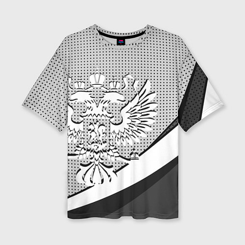 Женская футболка оверсайз Герб России серый текстурный / 3D-принт – фото 1