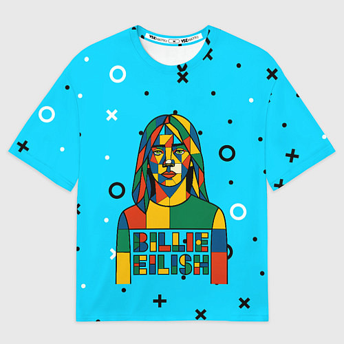 Женская футболка оверсайз Билли Айлиш из разноцветной мозаики / 3D-принт – фото 1