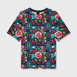 Футболка оверсайз женская Смородина паттерн цветов, цвет: 3D-принт