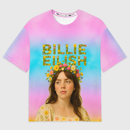 Женская футболка оверсайз Билли Айлиш с цветочным венком на голове / 3D-принт – фото 1