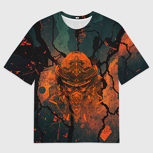 Женская футболка оверсайз Шлем кибернетического самурая / 3D-принт – фото 1