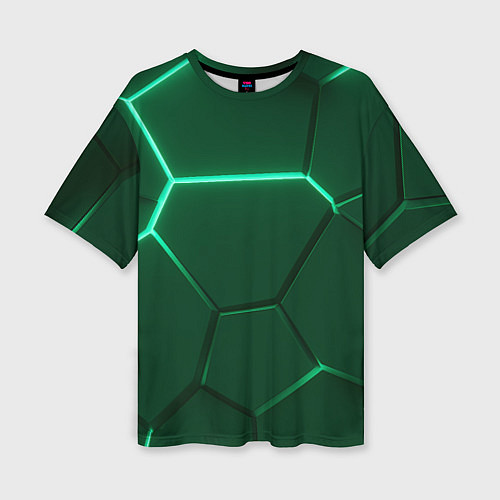 Женская футболка оверсайз Зеленые плиты с неоном / 3D-принт – фото 1