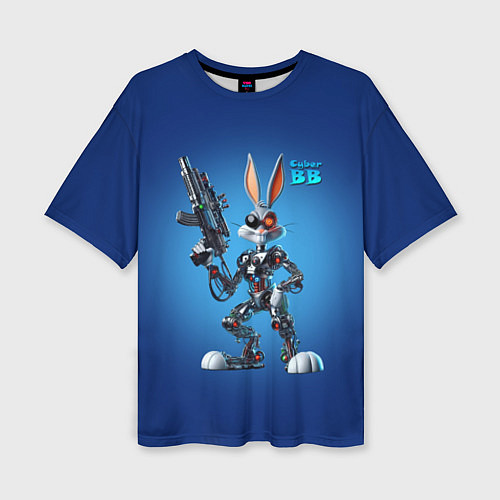 Женская футболка оверсайз Cyborg Bugs Bunny with a gun - ai art fantasy / 3D-принт – фото 1
