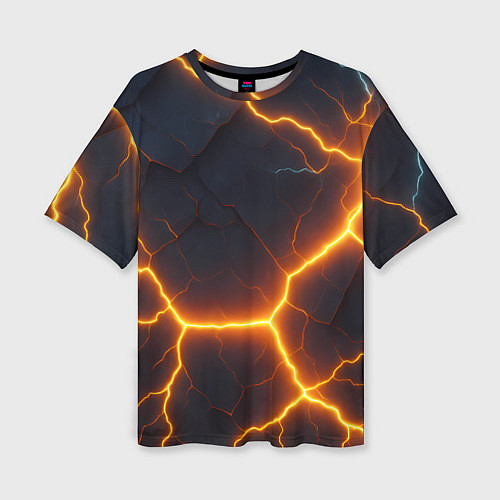 Женская футболка оверсайз Молнии и черные объемные плиты / 3D-принт – фото 1