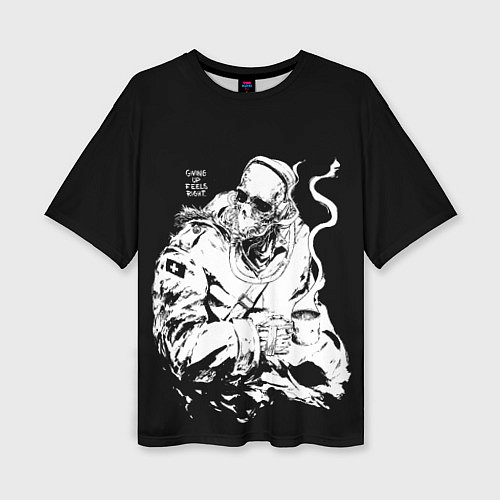 Женская футболка оверсайз Скелет с кружкой / 3D-принт – фото 1