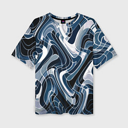 Женская футболка оверсайз Тёмно-синий искажённая абстракция