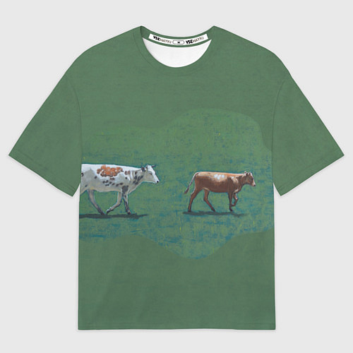 Женская футболка оверсайз Бык с телёнком / 3D-принт – фото 1