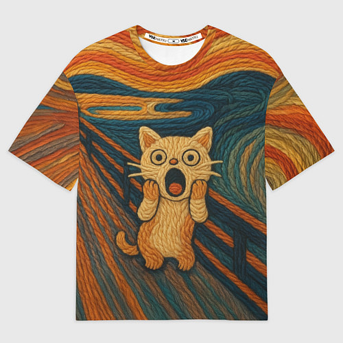 Женская футболка оверсайз Котик Крик - вязаный нейроарт / 3D-принт – фото 1