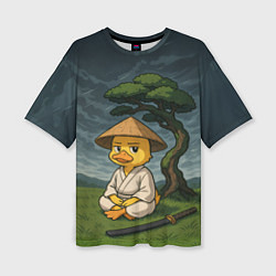 Футболка оверсайз женская Утенок самурай - медитация, цвет: 3D-принт