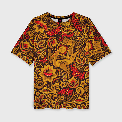 Женская футболка оверсайз Летучий корабль в стиле хохломской росписи / 3D-принт – фото 1