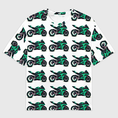 Женская футболка оверсайз Motorcycle turquoise / 3D-принт – фото 1