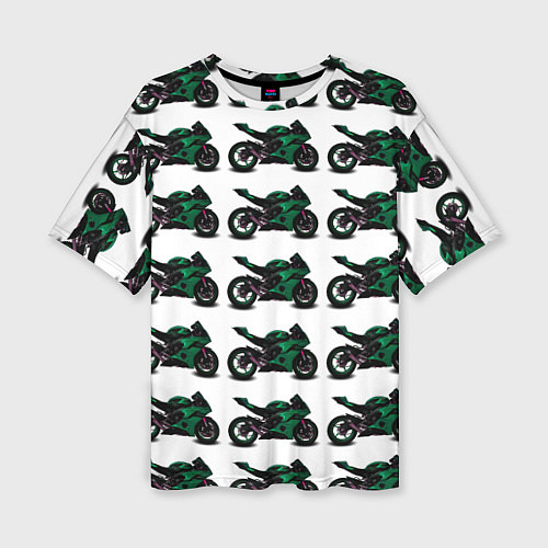 Женская футболка оверсайз Motorbike dark green / 3D-принт – фото 1