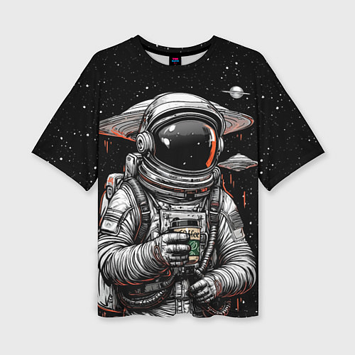 Женская футболка оверсайз Космонавт с кофе / 3D-принт – фото 1