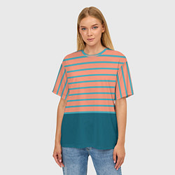 Футболка оверсайз женская Полосатый мандариновый морской рассвет, цвет: 3D-принт — фото 2