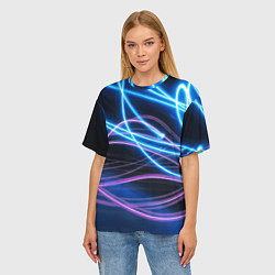 Футболка оверсайз женская Неоновая абстракция на темном, цвет: 3D-принт — фото 2