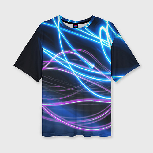 Женская футболка оверсайз Неоновая абстракция на темном / 3D-принт – фото 1