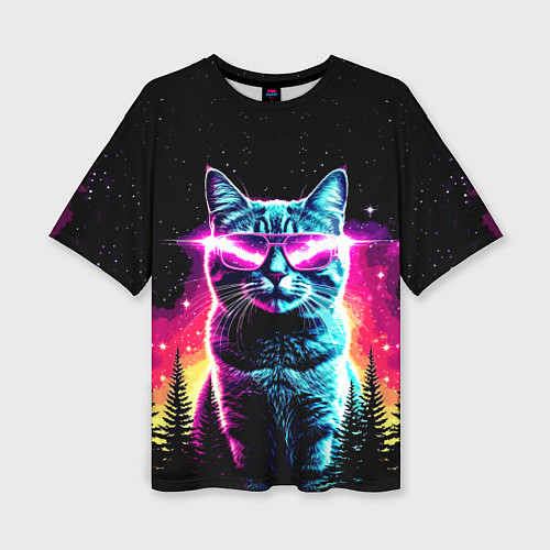 Женская футболка оверсайз Космический кот в очках / 3D-принт – фото 1