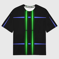 Футболка оверсайз женская Neon black light blue green line, цвет: 3D-принт