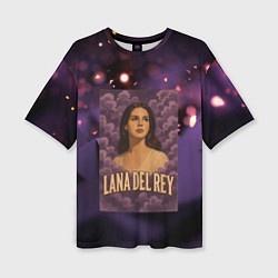Женская футболка оверсайз Lana Del Rey в фиолетовых облаках
