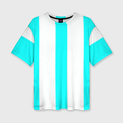 Женская футболка оверсайз Color light blue white lines