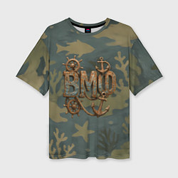 Футболка оверсайз женская ВМФ старые буквы, цвет: 3D-принт