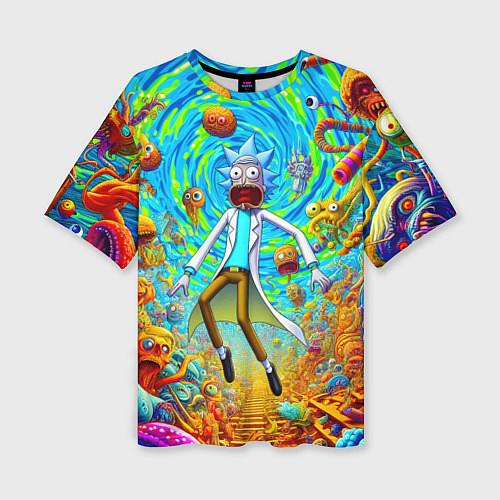 Женская футболка оверсайз Кошмарный сон Рика Санчеса - нейроарт фантазия / 3D-принт – фото 1