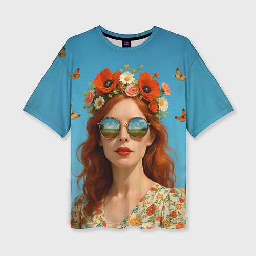 Женская футболка оверсайз Девушка в очках / 3D-принт – фото 1