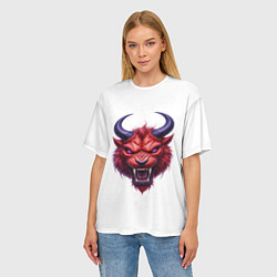 Футболка оверсайз женская Голова злого красного существа с фиолетовыми глаза, цвет: 3D-принт — фото 2