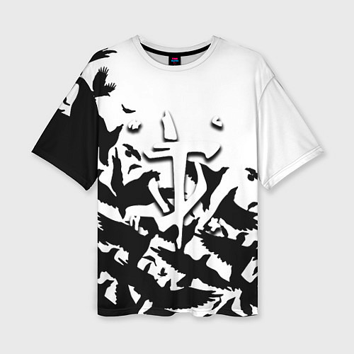 Женская футболка оверсайз Doom black crow logo / 3D-принт – фото 1