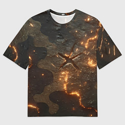 Футболка оверсайз женская Искры в разломах на камуфляже, цвет: 3D-принт