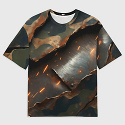 Футболка оверсайз женская Камуфляжная ткань на металлической пластине, цвет: 3D-принт