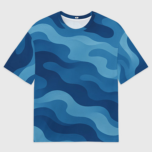 Женская футболка оверсайз Синие волнистые линии в виде камуфляжа / 3D-принт – фото 1