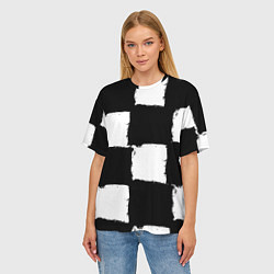 Футболка оверсайз женская Черные квадраты в виде шахматной доски, цвет: 3D-принт — фото 2
