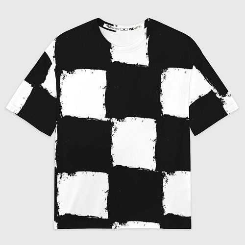 Женская футболка оверсайз Черные квадраты в виде шахматной доски / 3D-принт – фото 1