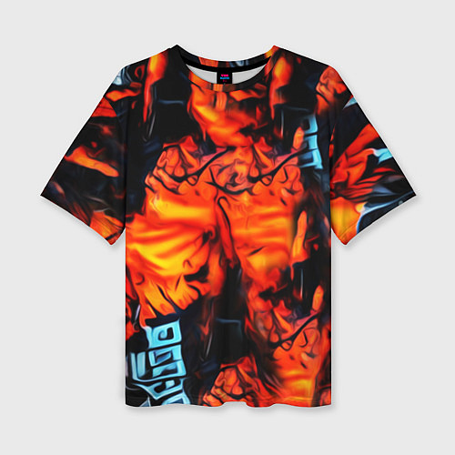 Женская футболка оверсайз Абстрактная текстура рыжего пламени / 3D-принт – фото 1