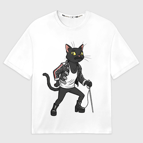 Женская футболка оверсайз Кот - Фредди Меркьюри / 3D-принт – фото 1