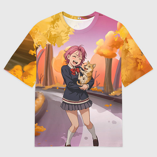 Женская футболка оверсайз Сиратори Айра Дандадан с щенком / 3D-принт – фото 1