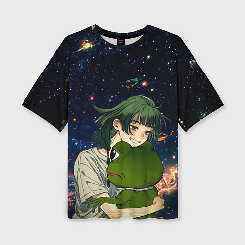 Женская футболка оверсайз МаоМао и Лягушонок Пепе - Монолог Фармацевта / 3D-принт – фото 1