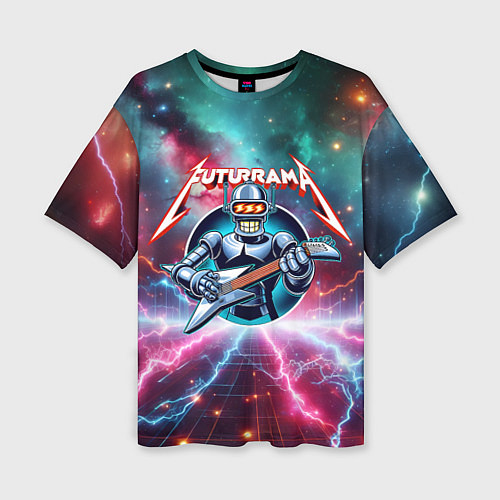 Женская футболка оверсайз Гитарист Бендер рок группы Футурама / 3D-принт – фото 1