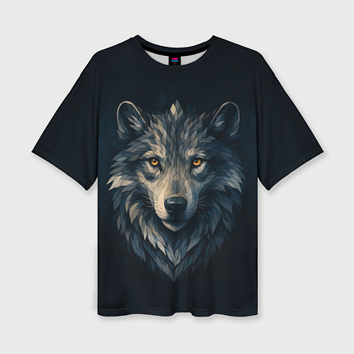 Женская футболка оверсайз Пиксельная голова волка / 3D-принт – фото 1