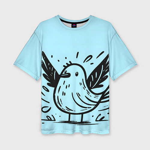 Женская футболка оверсайз Чайка в стиле скетча / 3D-принт – фото 1