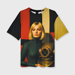 Футболка оверсайз женская Девушка с водолазным шлемом ретрофутуризм поп-арт, цвет: 3D-принт