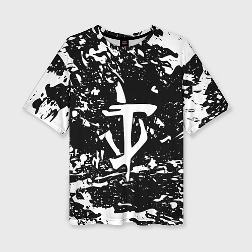 Женская футболка оверсайз Doom краски белые штрихи / 3D-принт – фото 1