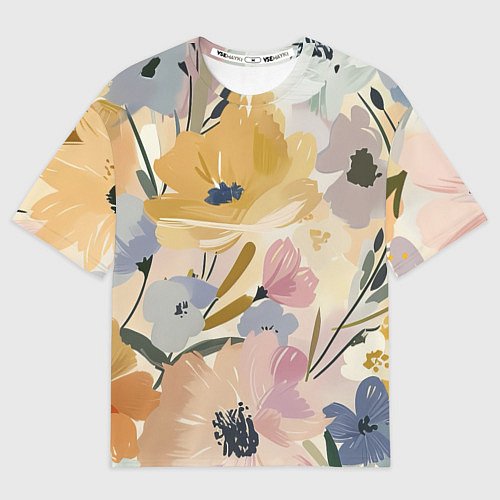 Женская футболка оверсайз Цветы акварель / 3D-принт – фото 1