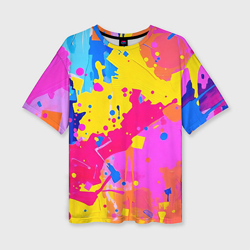 Женская футболка оверсайз Яркие пятна акриловой краски на стене / 3D-принт – фото 1